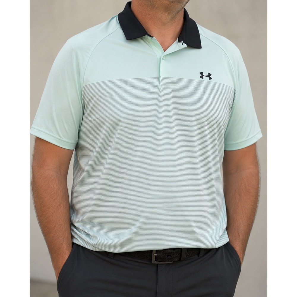 Under Armour HeatGear Mens 3XL Polo Shirt Mint‎ Green Striped Golf Top Loose Fit
